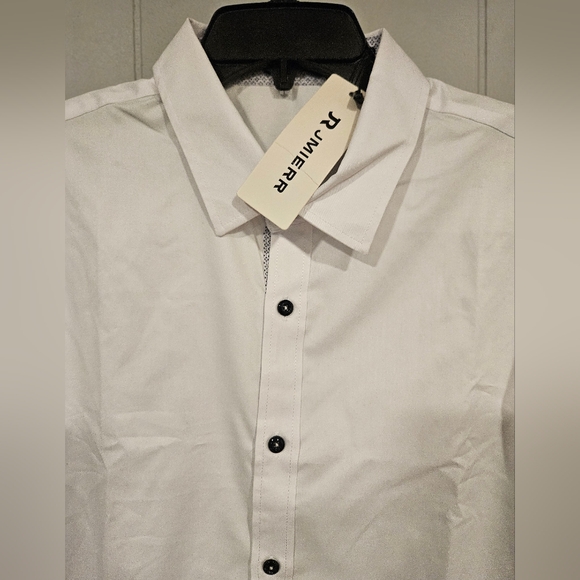 Jmierr White Button Down Dress Shirt Short Sleeve Stretch NWT Size Large - Picture 2 of 4